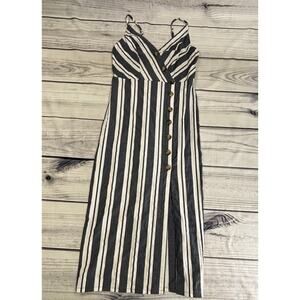 Entro Cotton Linen Blend Sz M Striped Button Spring Dress Vacation